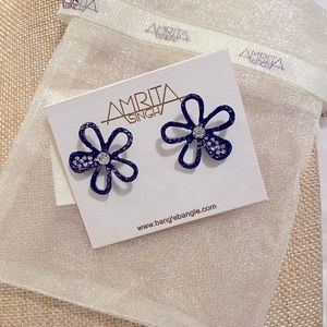 Gunmetal floral crystal studs